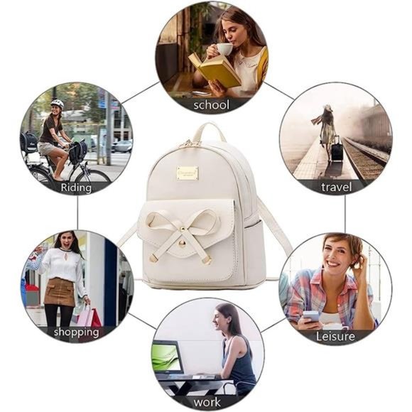 Girls Bowknot Cute Leather Backpack Mini Backpack Purse for  display picture 1